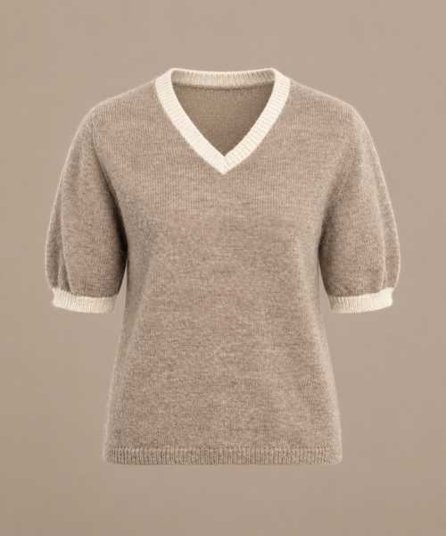 Rose ~ alpaca T-shirt with V-neck, mushroom