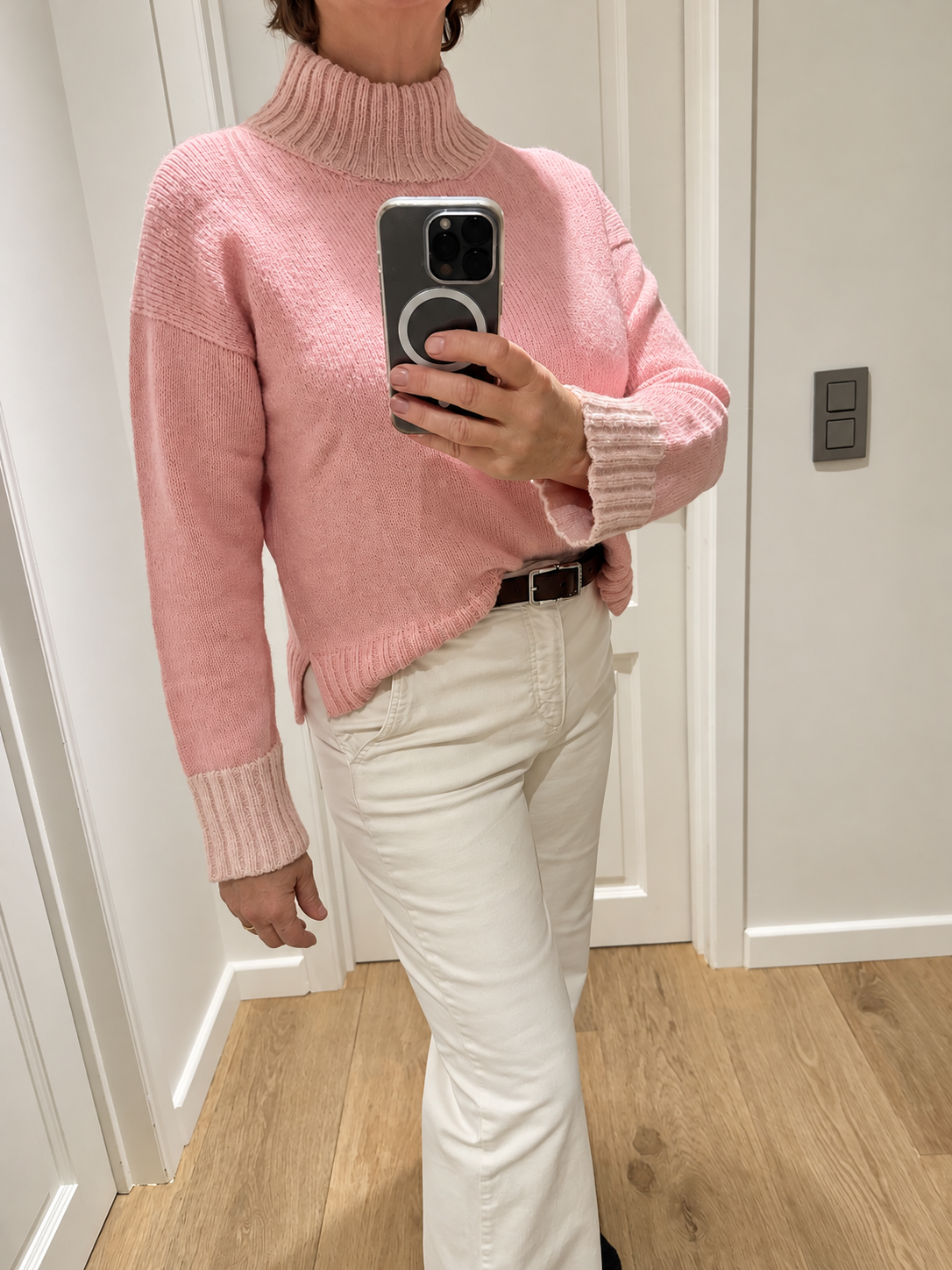 Elysée ~ alpaca hipster high neck sweater, powder pink
