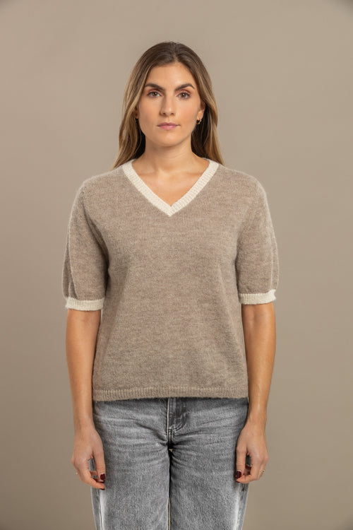 Rose ~ alpaca T-shirt with V-neck, mushroom