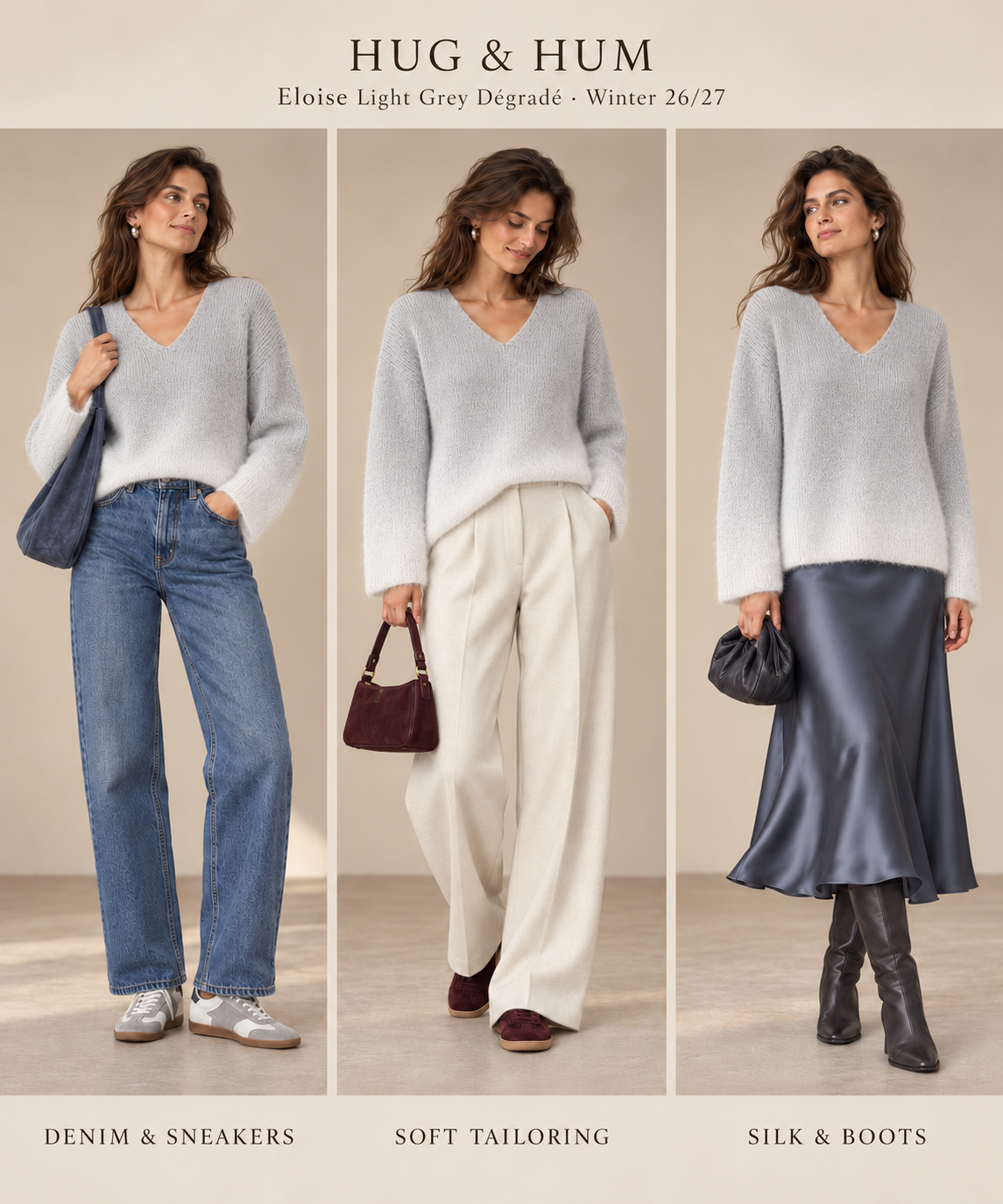 Eloïse ~ alpaca v-sweater, light grey dégradé