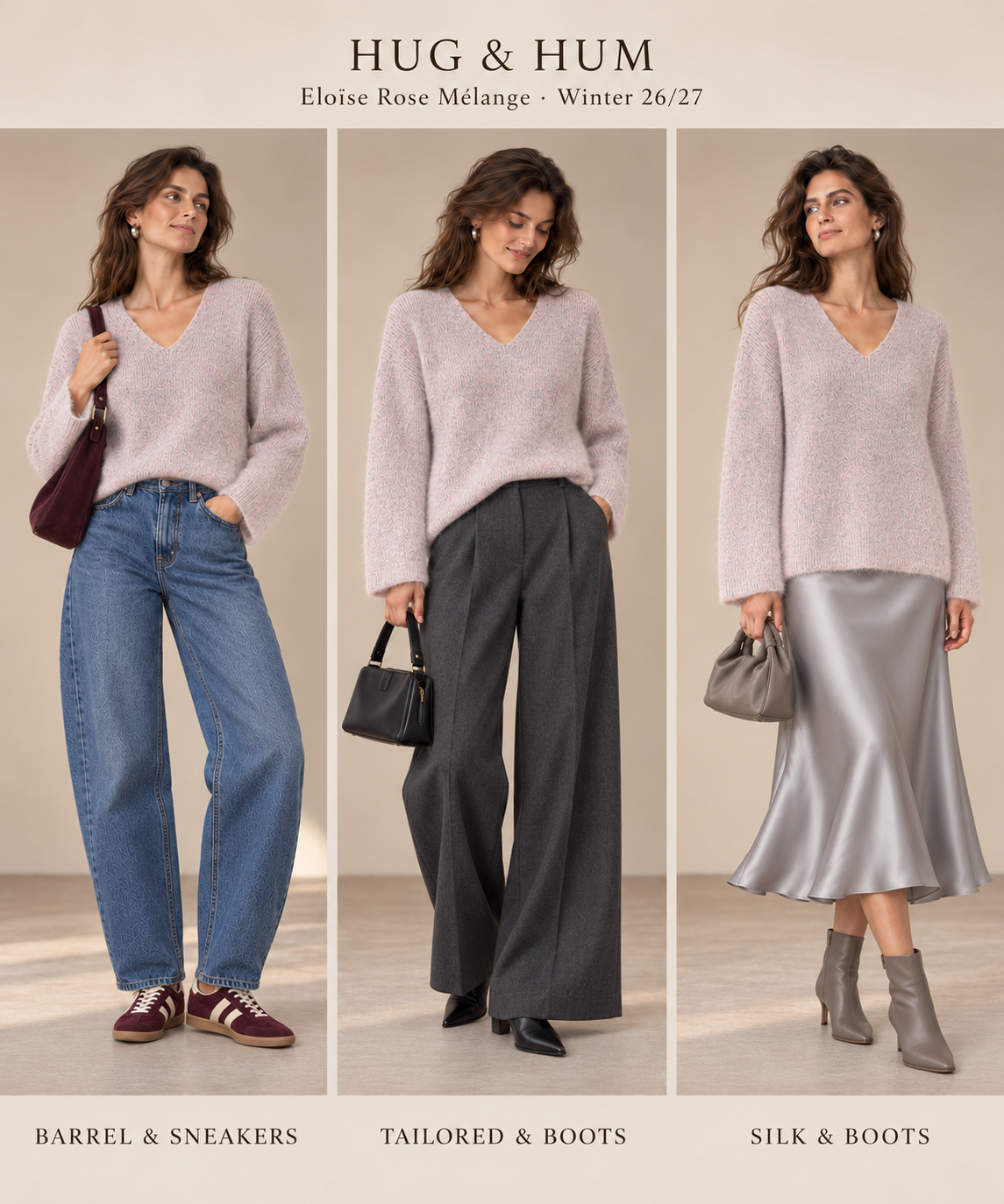 Eloïse ~ alpaca v-sweater, rose mélange
