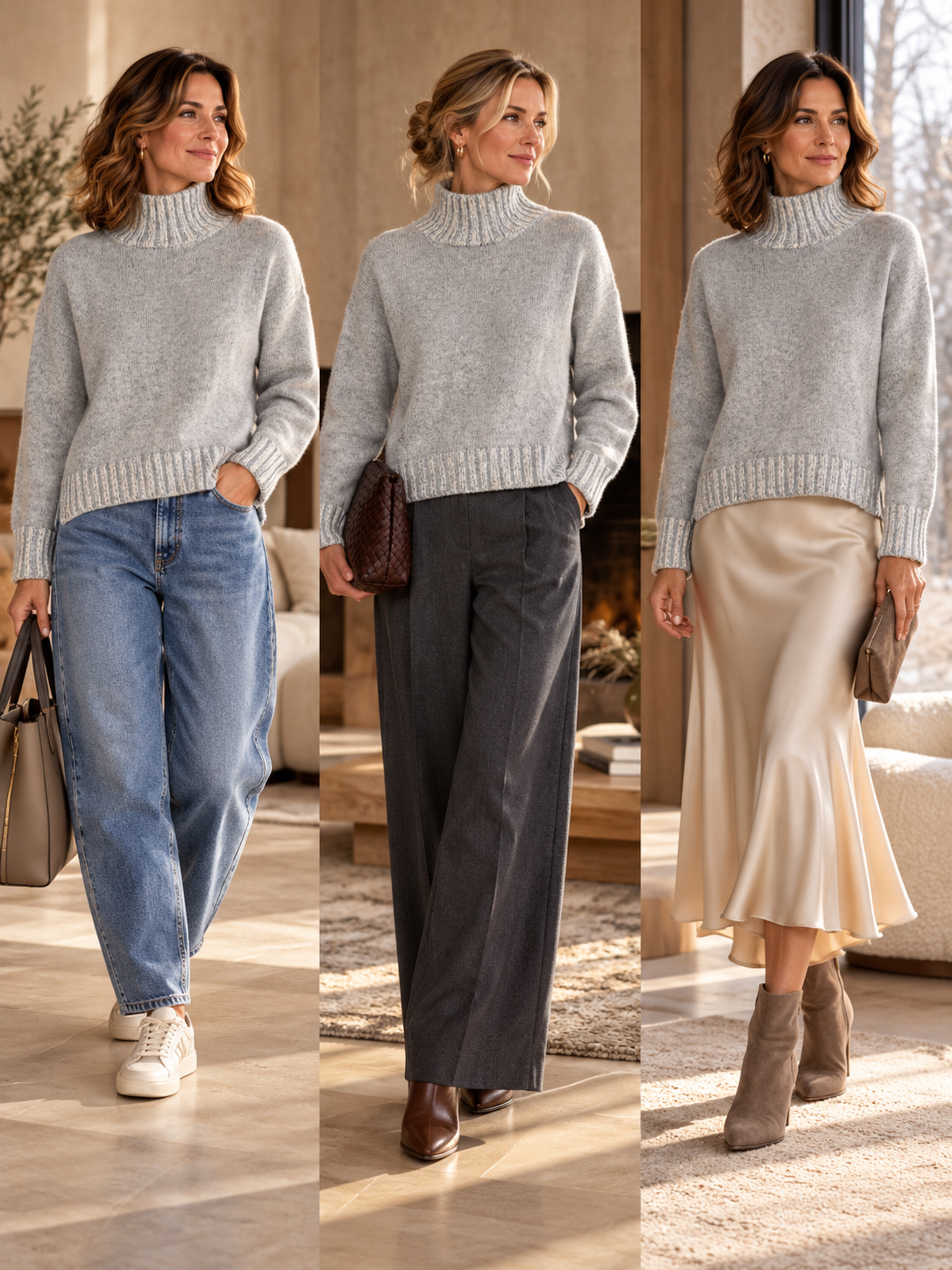 Elysée ~ alpaca hipster high neck sweater, light grey